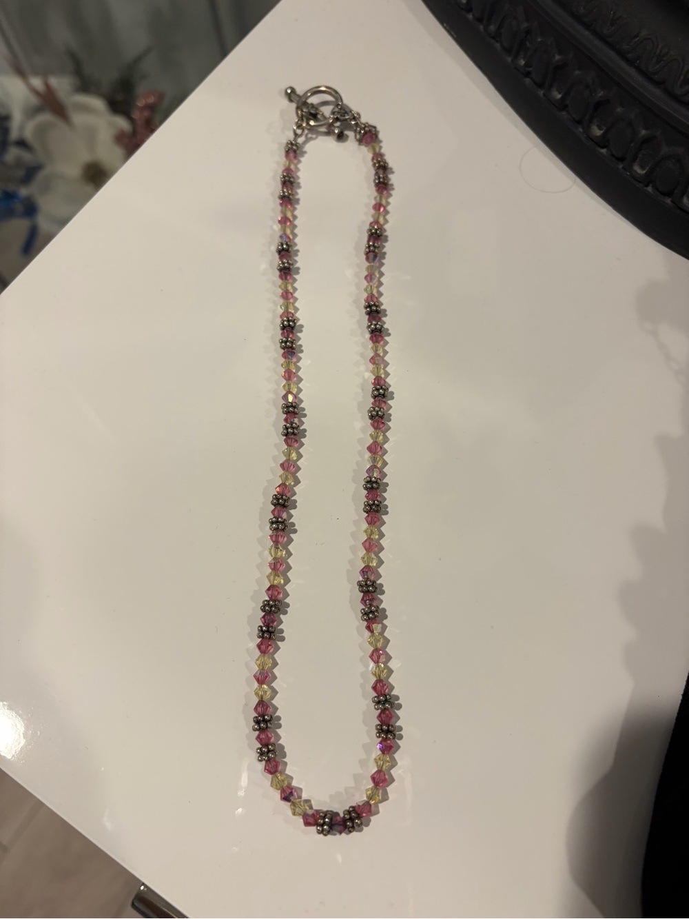 Handcrafted Pink Crystal Bead Necklace - Women Jewelry Sterling silver